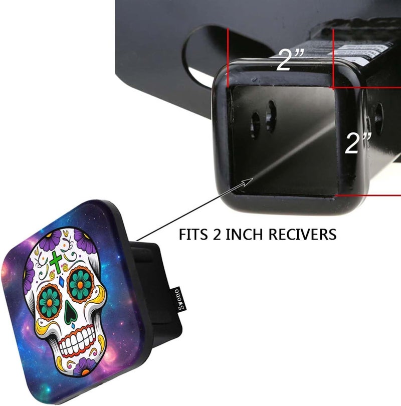 Swono Sugar Skull Travel Trailer Hitch Cover - Day of The Dead Floral Skeleton Galaxy Space Hitch Cover Tube Plug Universal Fits 2" Tow Hitch Receiver for Cars Trucks - Image 3